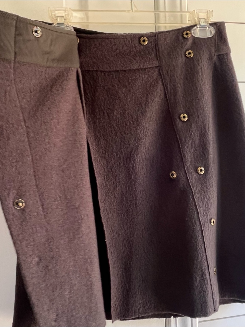 Anthropologie Sparrow Merino Wool Snap Wrap Skirt Dark Brown / Olive SZ S - Picture 13 of 13